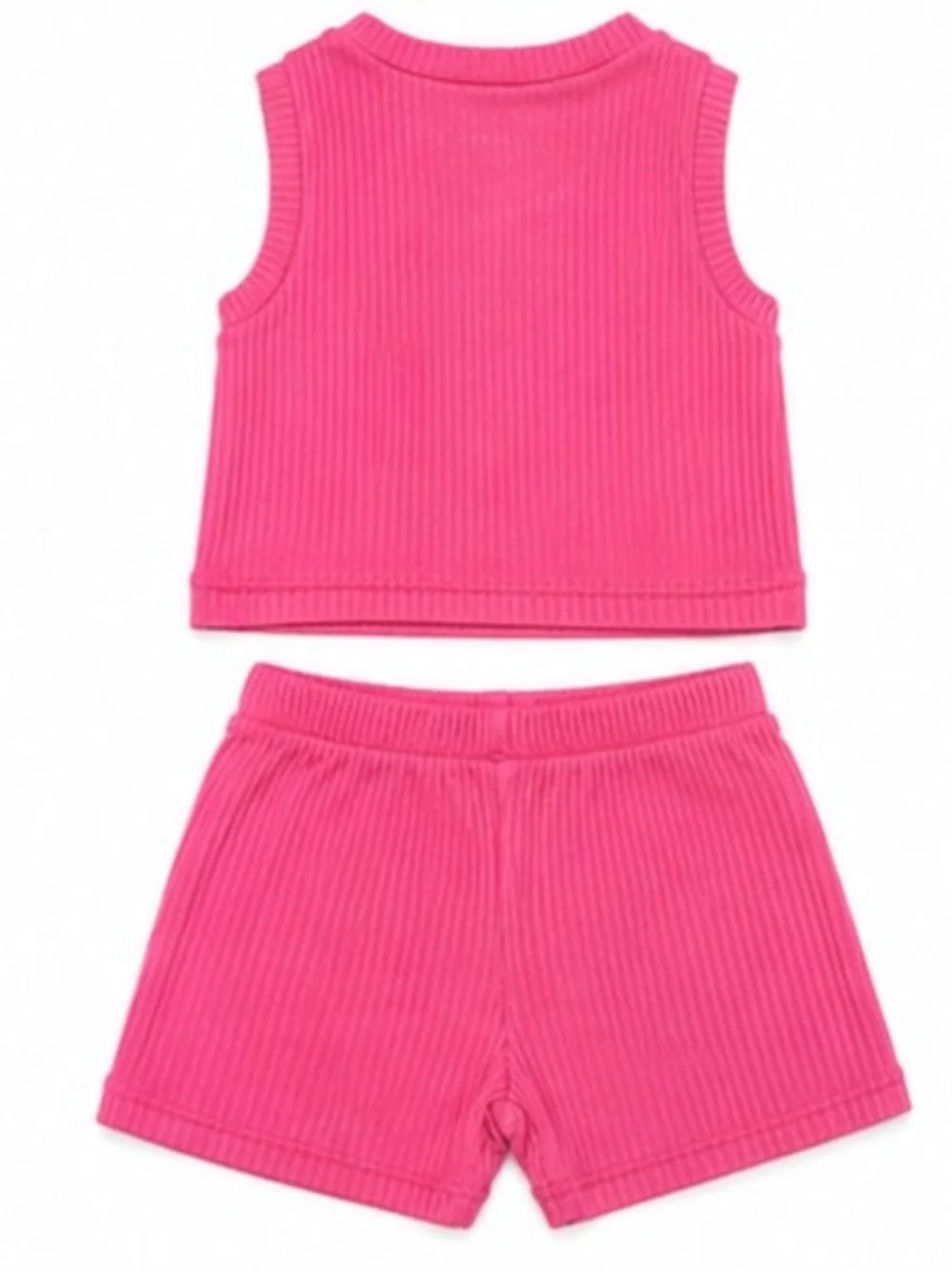 Girls Pink Ribbed Heart Tank Top & Shorts 2-Piece Set Size 7–8Y